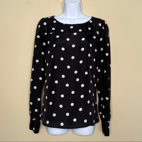 J CREW Black & White Polka Dot Long-Sleeve Blouse - 91541 - Sz S - Picture 1 of 9